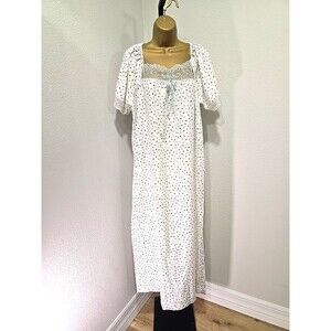 Alm Long Night Gown Womens Lg Sleep White Lace Ribbon Bow Granny Grandma Peasant